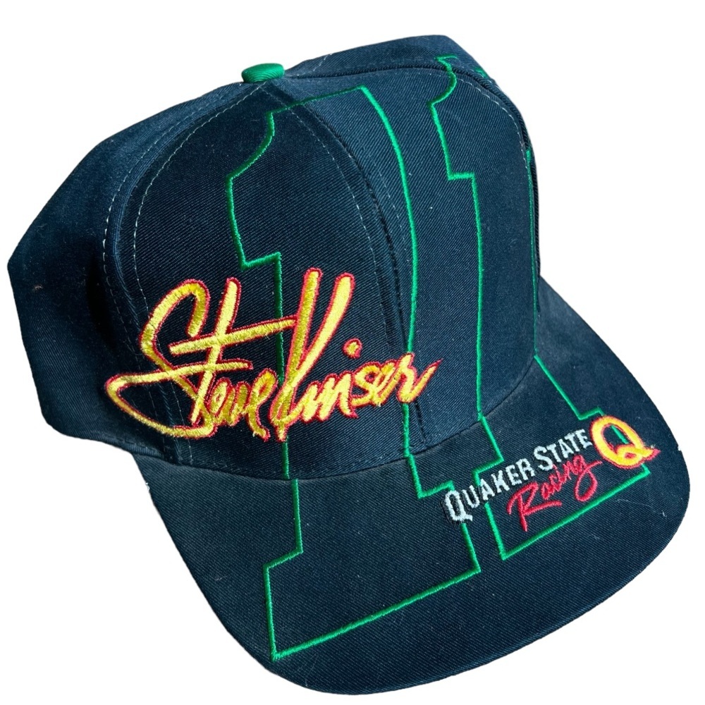 Steve Kinser vintage large print hat 90s snapback Quaker Racing black